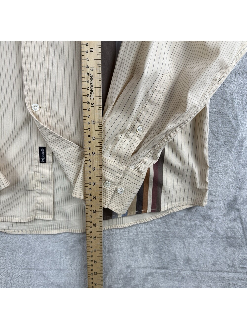 Faconnable Shirt Men M Beige Vertical Stripe Long Sleeve Button Up Causal Preppy - Picture 4 of 11